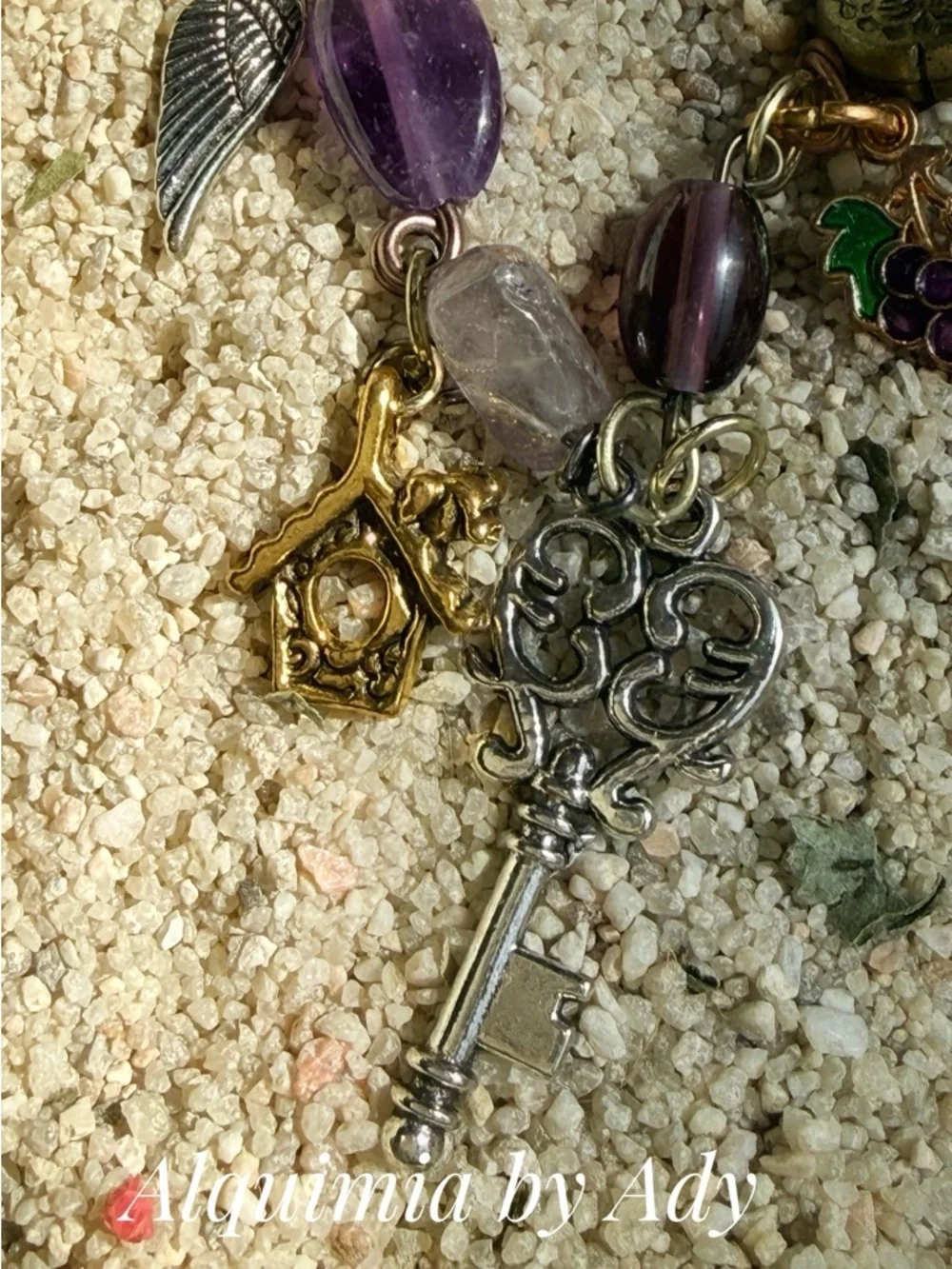 AMETHYST Pink, Purple & Gold Mixed key Charm Necklace